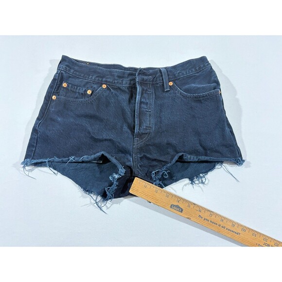 Levi's Raw Hem Shorts Womens 501 Denim Red Tab Dark Wash Button Cutoff Fly Sz 29 - Picture 6 of 16